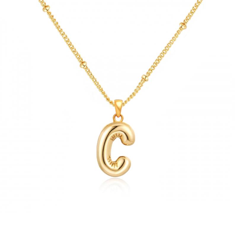 Personalized Bubble Alphabet Necklace, Special Bubble Initial Pendant with Beaded Chain - 26 Letters, Waterproof, Non-Tarnish, Trendy, Delicate Jewelry for Women Girls