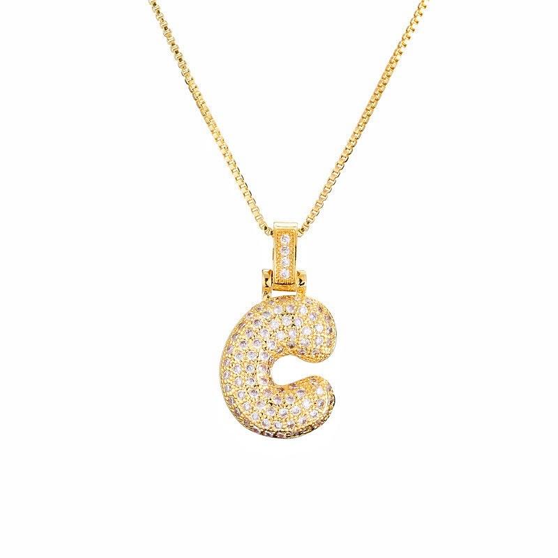 Personalized Initial Necklace 3D Bubble style ,A-Z 26 letter Pendant with Zircon,Unique Puff Font & Balloon Letter,Dainty Gift For Men and Women