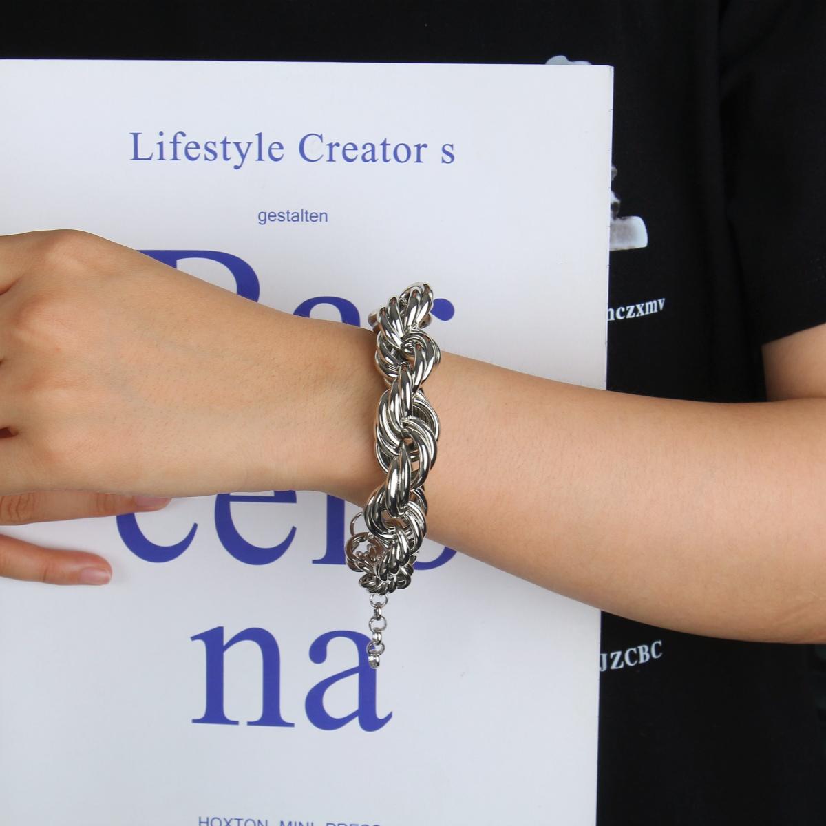Set/ Bold Metal Twist Rope Chain Set – Statement Necklace & Bracelet, Chunky and Exaggerated Style, buy necklace get bracelet free