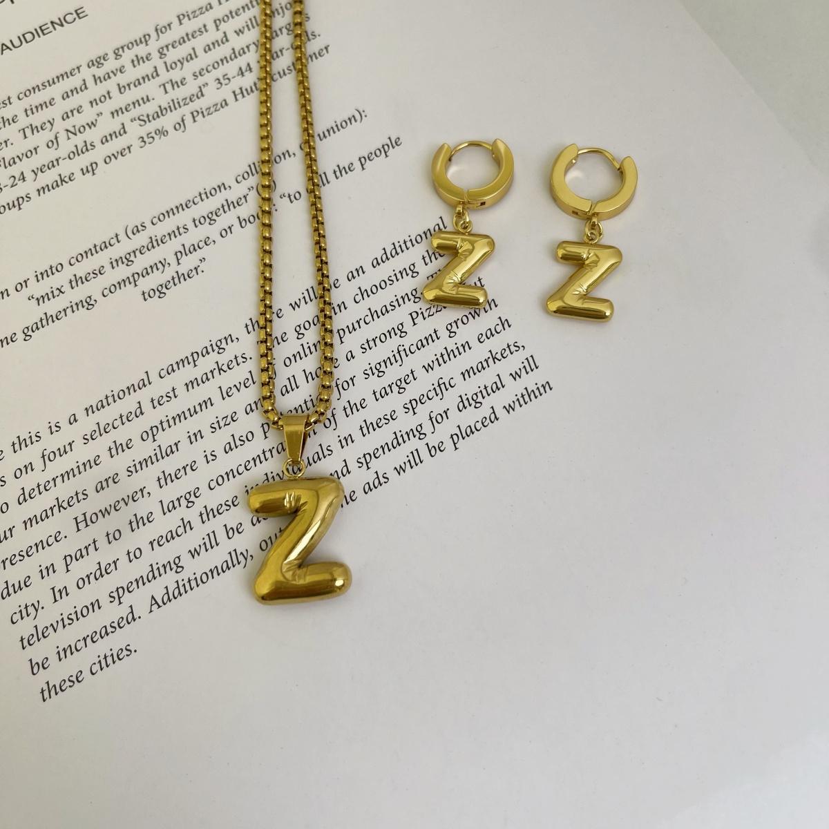 Initial Set/ Bubble Letter Necklace and Earrings, A-Z Balloon Initial Necklaces for Women Girls, stainless steel, Dainty Alphabet Pendant, Bold Puffy Name Necklace and Earrings