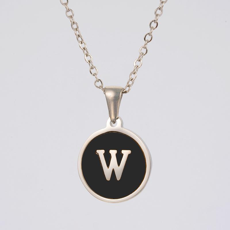 LN010:Stainless Steel Initial Necklace,Letter Detail Round Pendant Necklace For Women and Men
