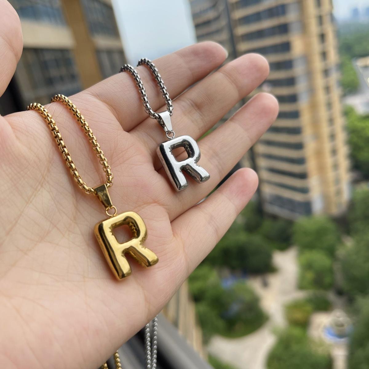 LN011:Balloon Alphabet Necklace, Unique Bubble Initial Pendant with Box Chain - 26 Letters, Waterproof, Tarnish-Resistant, Stylish and Elegant Jewelry for Women and Girls