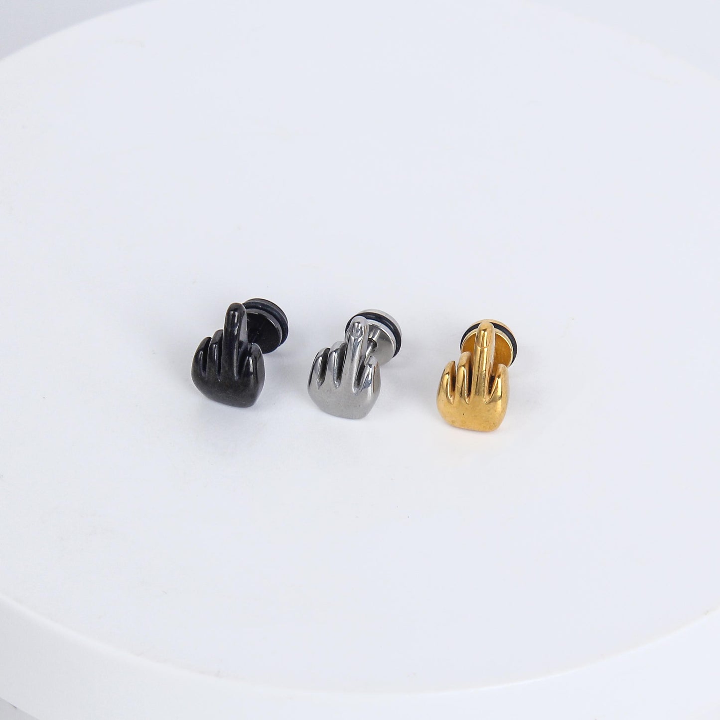 1 count/ Punk Gothic Hand Gesture with Raised Middle Finger Stud Earring, Vintage Cool Stud Earring with Round Back,Barbell Studs –Titanium Stud, Earlobe Earring, Helix Cartilage Earring for Men and Women