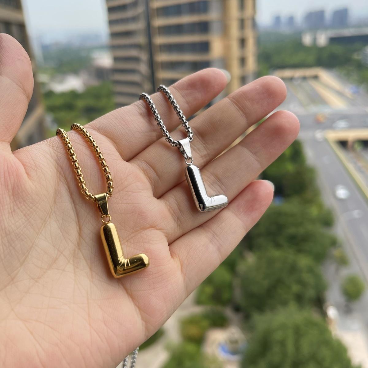 LN011:Balloon Alphabet Necklace, Unique Bubble Initial Pendant with Box Chain - 26 Letters, Waterproof, Tarnish-Resistant, Stylish and Elegant Jewelry for Women and Girls