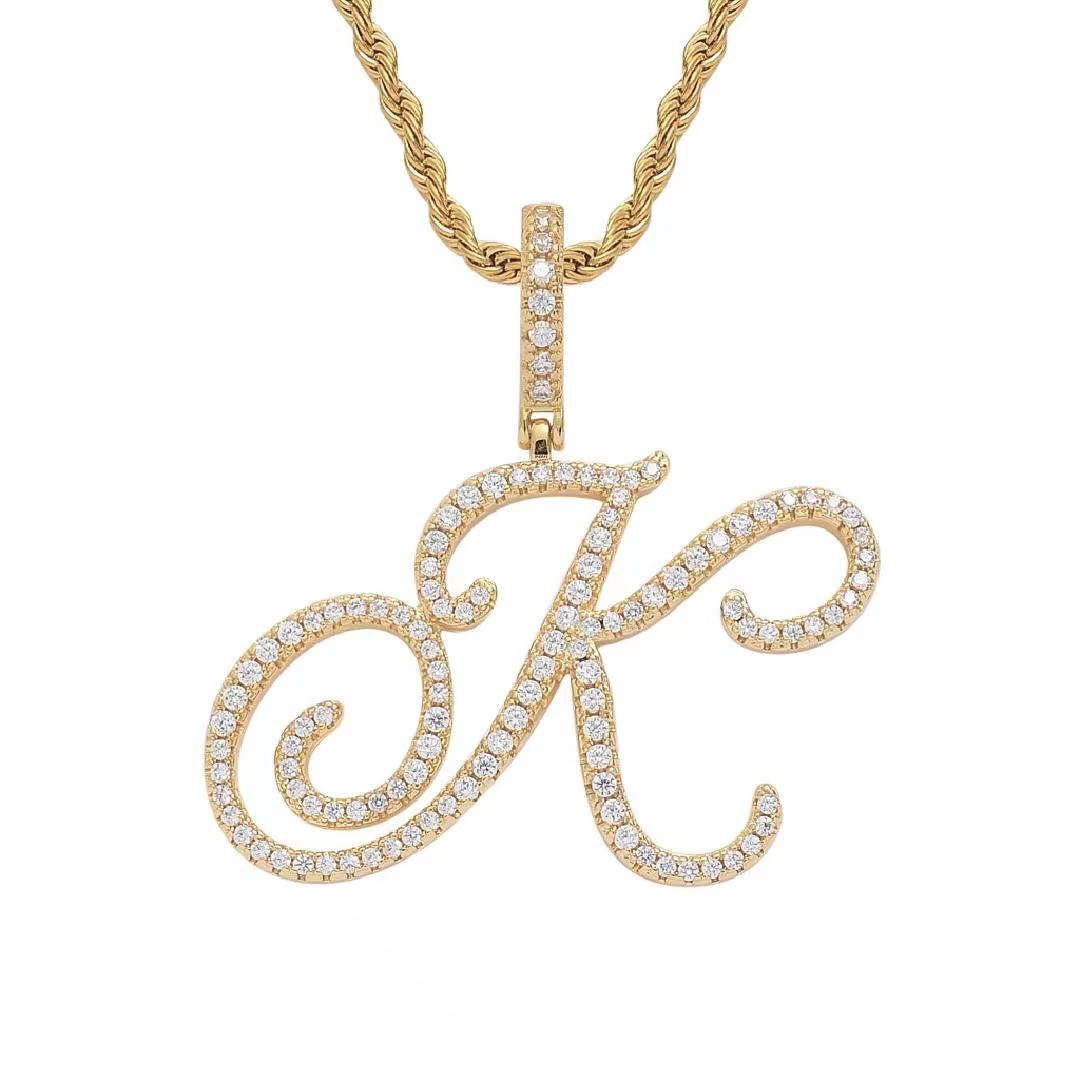 Initial Couple Necklaces Floral Design 26-Letter pendant chain Necklace with Zircon - Ideal Gift for Women and men