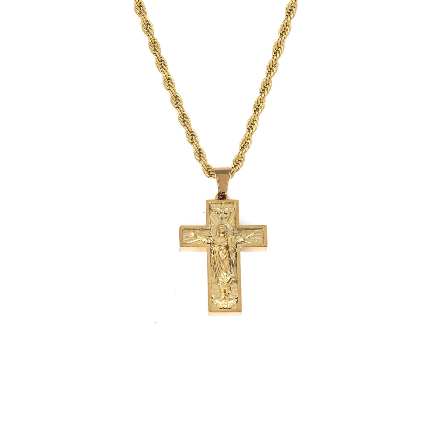 Jesus Cross Pendant Necklace, Resurrection of Jesus – Stainless Steel Rope Chain, Perfect Spiritual Gift,Crucifix Necklace,Christian Jewelry