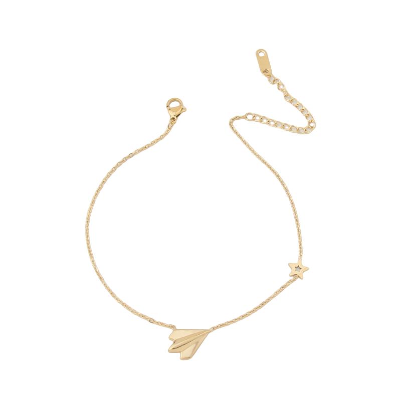 set/ necklace, bracelet, anklet Minimalist Stainless Steel Necklace with Origami Airplane and Star Charms, Stylish for summer,daily wearing
