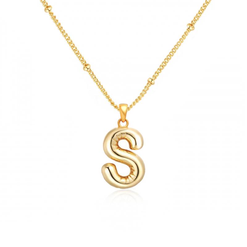 Personalized Bubble Alphabet Necklace, Special Bubble Initial Pendant with Beaded Chain - 26 Letters, Waterproof, Non-Tarnish, Trendy, Delicate Jewelry for Women Girls