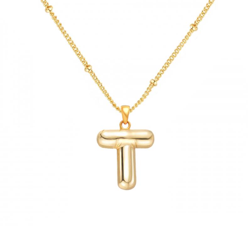 Personalized Bubble Alphabet Necklace, Special Bubble Initial Pendant with Beaded Chain - 26 Letters, Waterproof, Non-Tarnish, Trendy, Delicate Jewelry for Women Girls