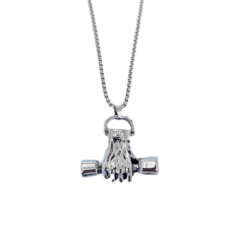 HN075:Hip-Hop Style Necklace,Weight Lifting Dumbbell Pendent Necklace For Women And Men