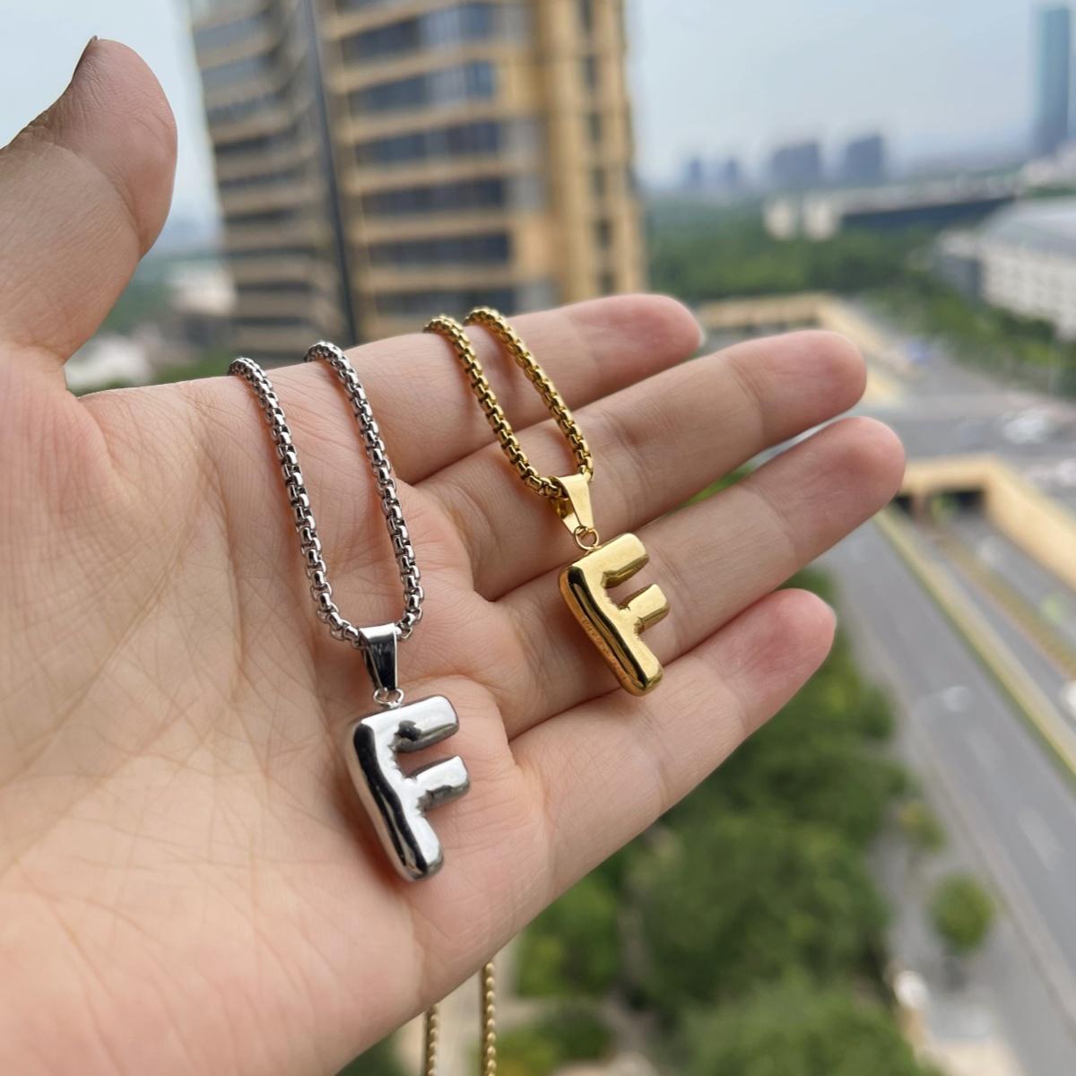 LN011:Balloon Alphabet Necklace, Unique Bubble Initial Pendant with Box Chain - 26 Letters, Waterproof, Tarnish-Resistant, Stylish and Elegant Jewelry for Women and Girls