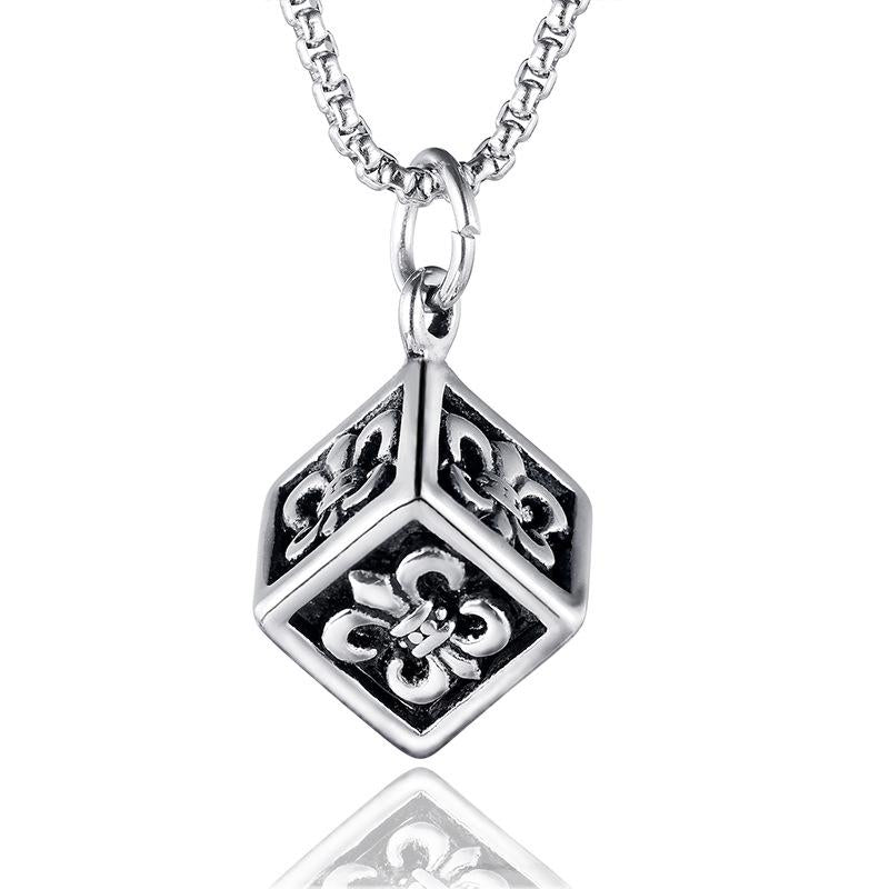 HN064:Hip-Hop Style Necklace,Fleur De Lis Cube Pendent Necklace For Women And Men