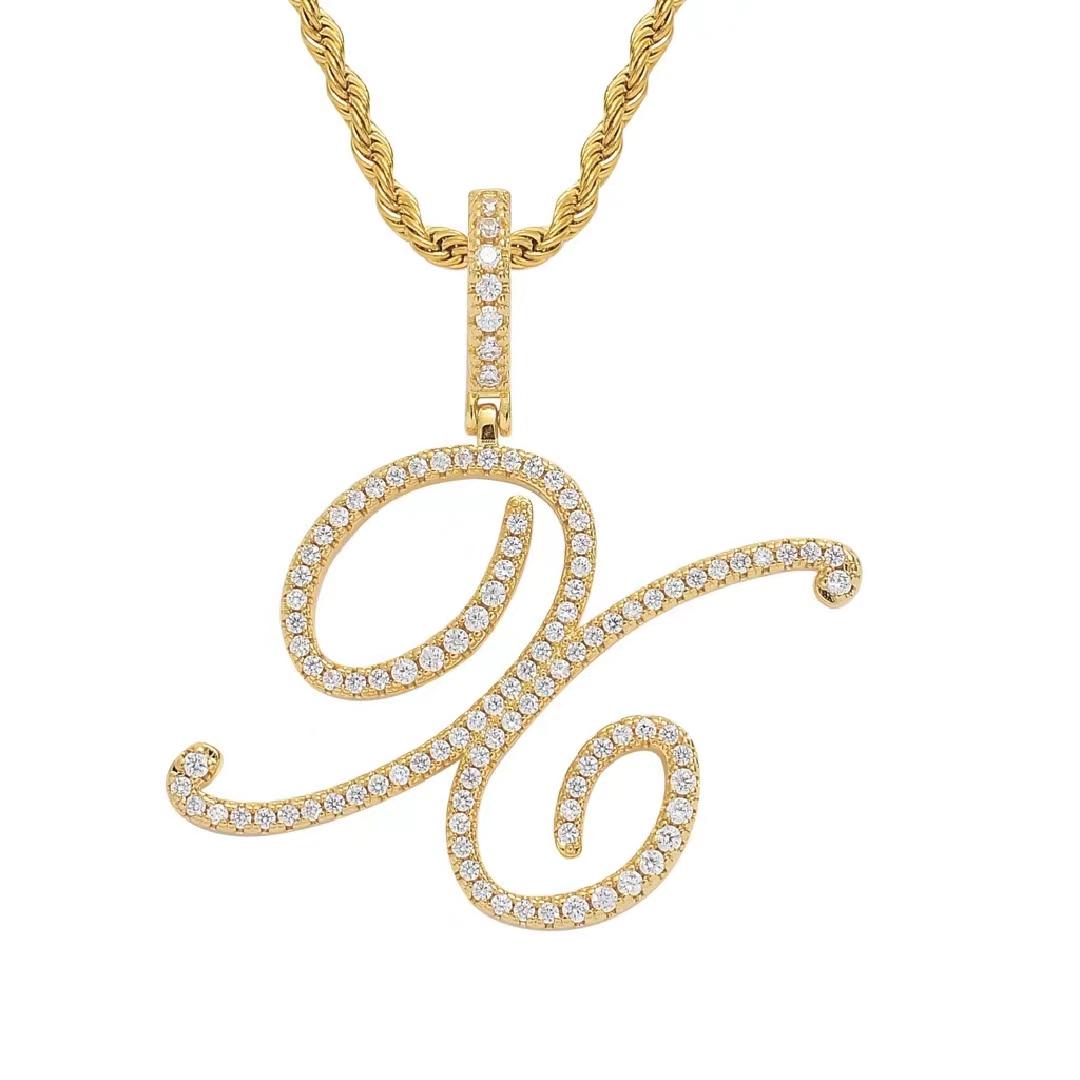 Initial Couple Necklaces Floral Design 26-Letter pendant chain Necklace with Zircon - Ideal Gift for Women and men