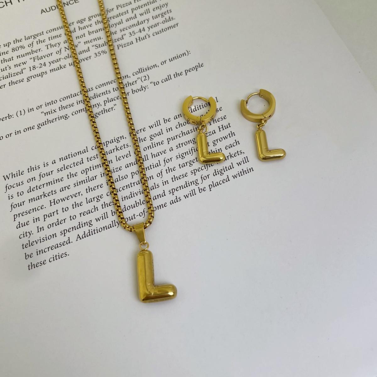 Initial Set/ Bubble Letter Necklace and Earrings, A-Z Balloon Initial Necklaces for Women Girls, stainless steel, Dainty Alphabet Pendant, Bold Puffy Name Necklace and Earrings