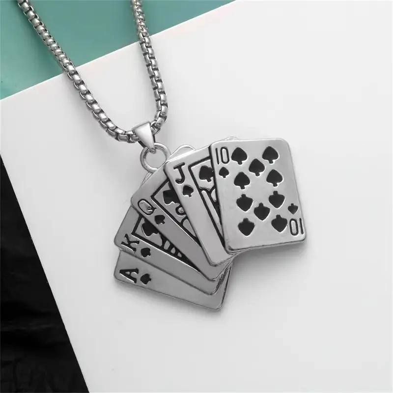 HN057:Hip-Hop Style Necklace,Red Royal Flush Poker Card Pendant Necklace for Women And Men