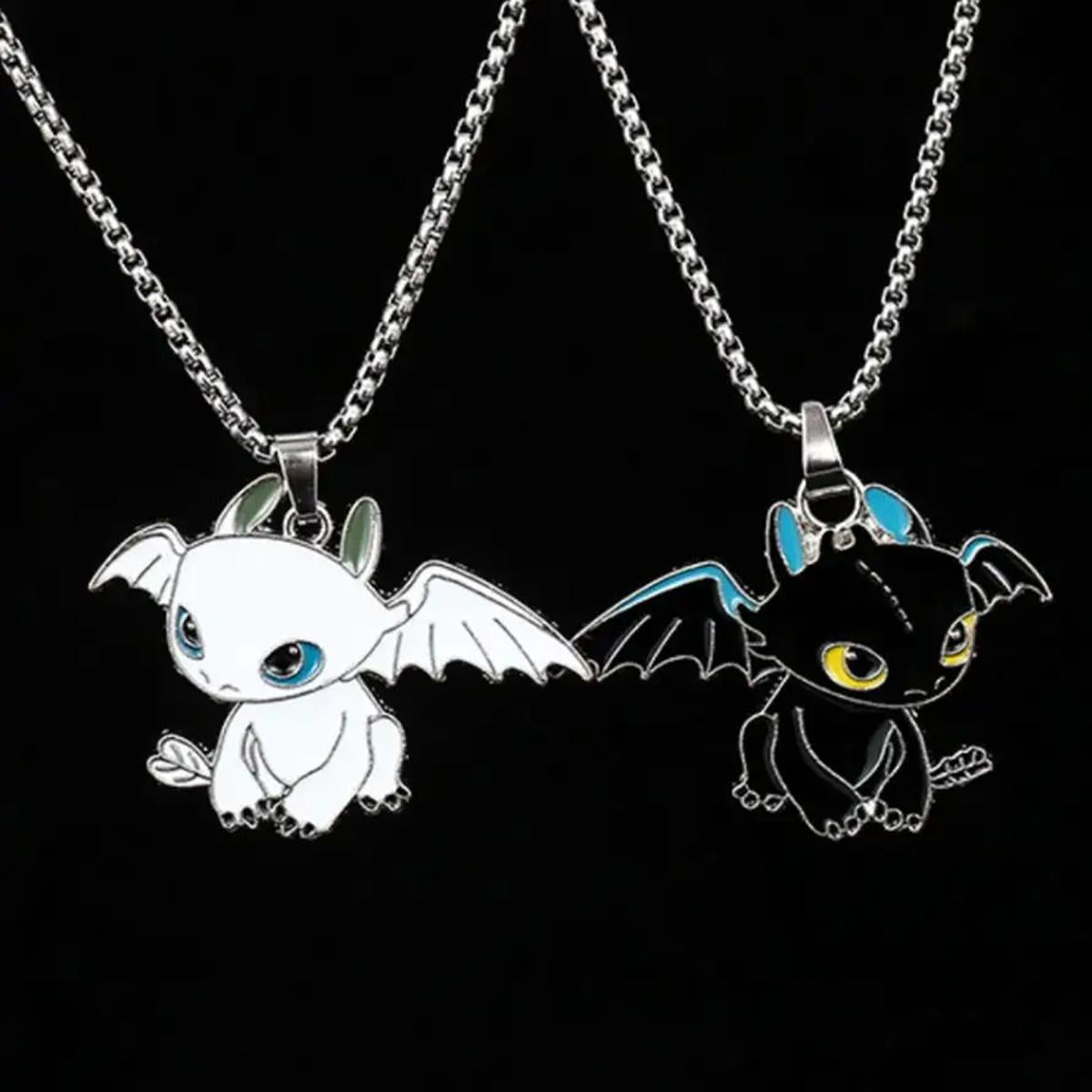 HN056:Hip-Hop Style Necklace,Night Fury And Light Fury Metal Pendant Necklace for Women and Men