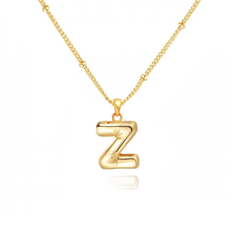 Personalized Bubble Alphabet Necklace, Special Bubble Initial Pendant with Beaded Chain - 26 Letters, Waterproof, Non-Tarnish, Trendy, Delicate Jewelry for Women Girls