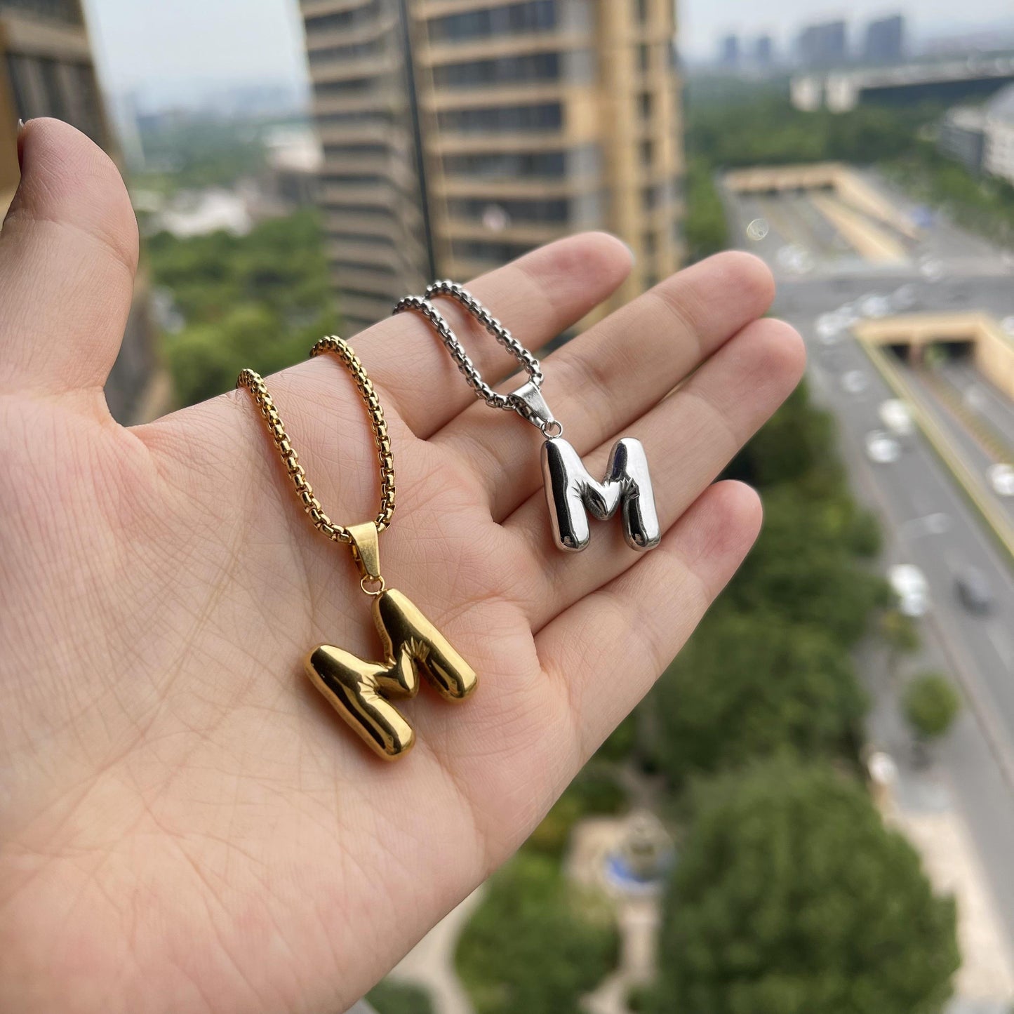 LN011:Balloon Alphabet Necklace, Unique Bubble Initial Pendant with Box Chain - 26 Letters, Waterproof, Tarnish-Resistant, Stylish and Elegant Jewelry for Women and Girls