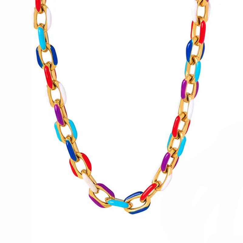 HN080:Hip-Hop Style Necklace,Rainbow Enamel Chain Necklace & Bracelet For Women And Men