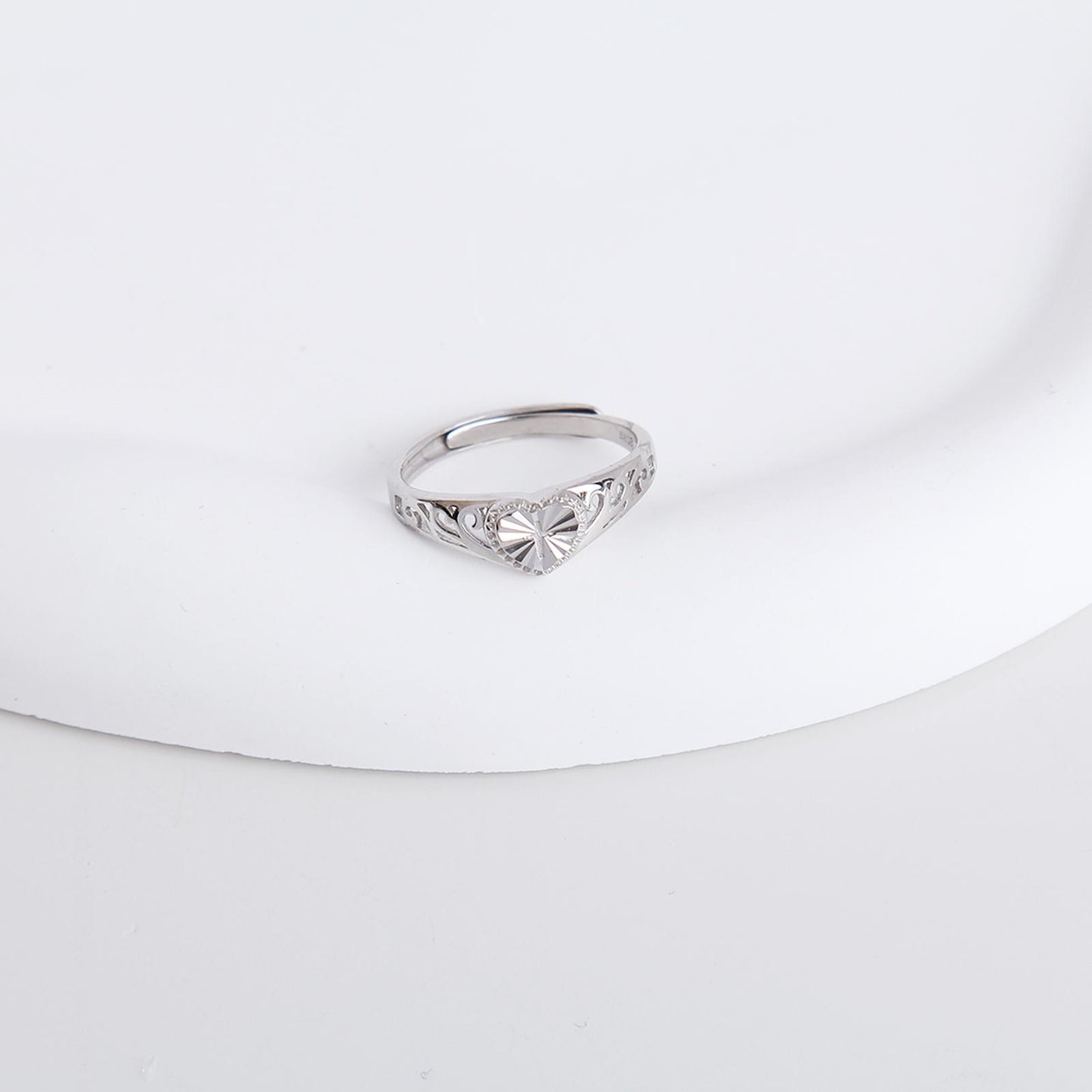S925 Radiant Heart Cross Charm Ring - Sterling Silver, Elegant Heart Design with Center Cross, Delicate Hollow Floral Band, Faith-Inspired Jewelry, Perfect Gift for Women, Girlfriends, and Mothers