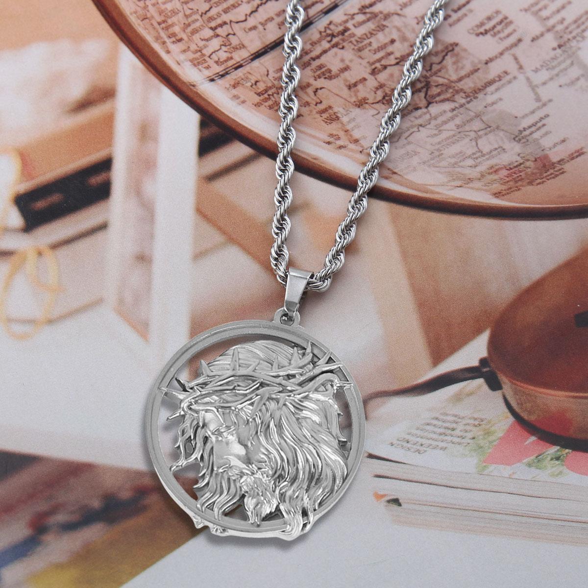 Jesus Crown of Thorns Pendant Necklace, Stainless Steel,24" Chain, Meaningful Gift for Christian,Fashion Stainless Steel Jewelry