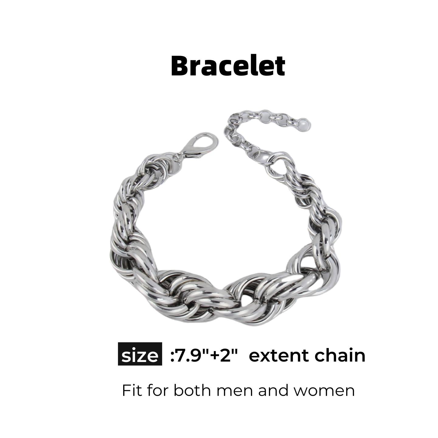Set/ Bold Metal Twist Rope Chain Set – Statement Necklace & Bracelet, Chunky and Exaggerated Style, buy necklace get bracelet free