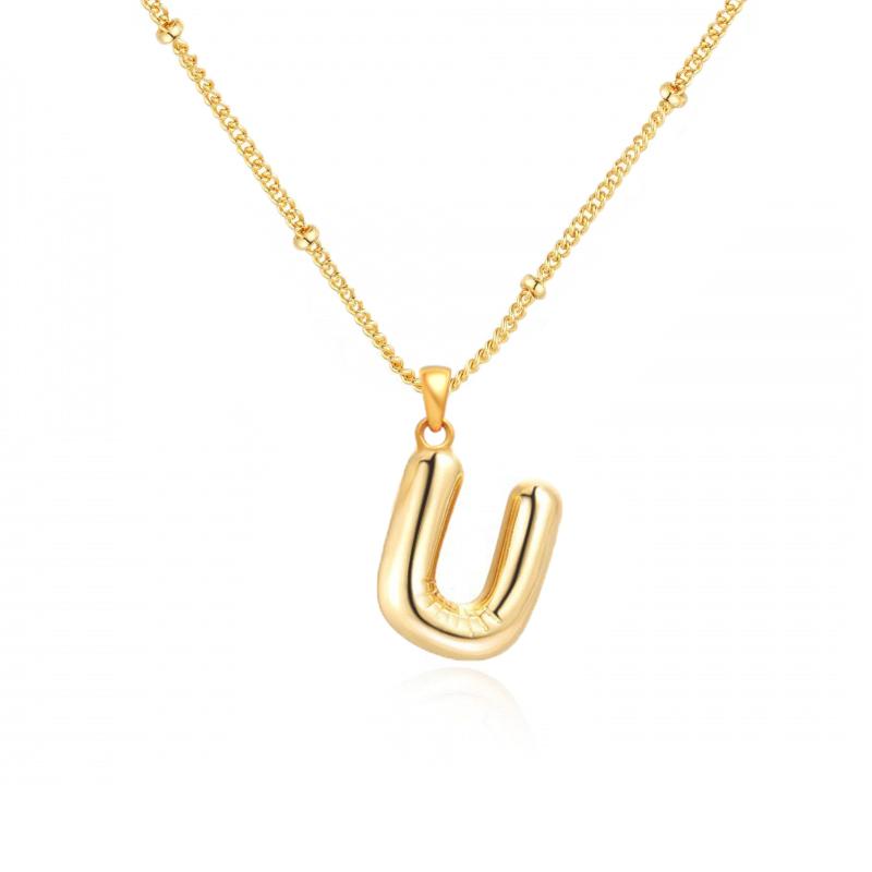 Personalized Bubble Alphabet Necklace, Special Bubble Initial Pendant with Beaded Chain - 26 Letters, Waterproof, Non-Tarnish, Trendy, Delicate Jewelry for Women Girls