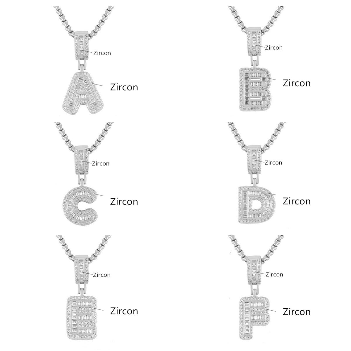 Personalized 26 Letters Necklace, A-Z Alphabet Pendant with Box Chain, Initial Letters with Zircon,Gift for Men and Women