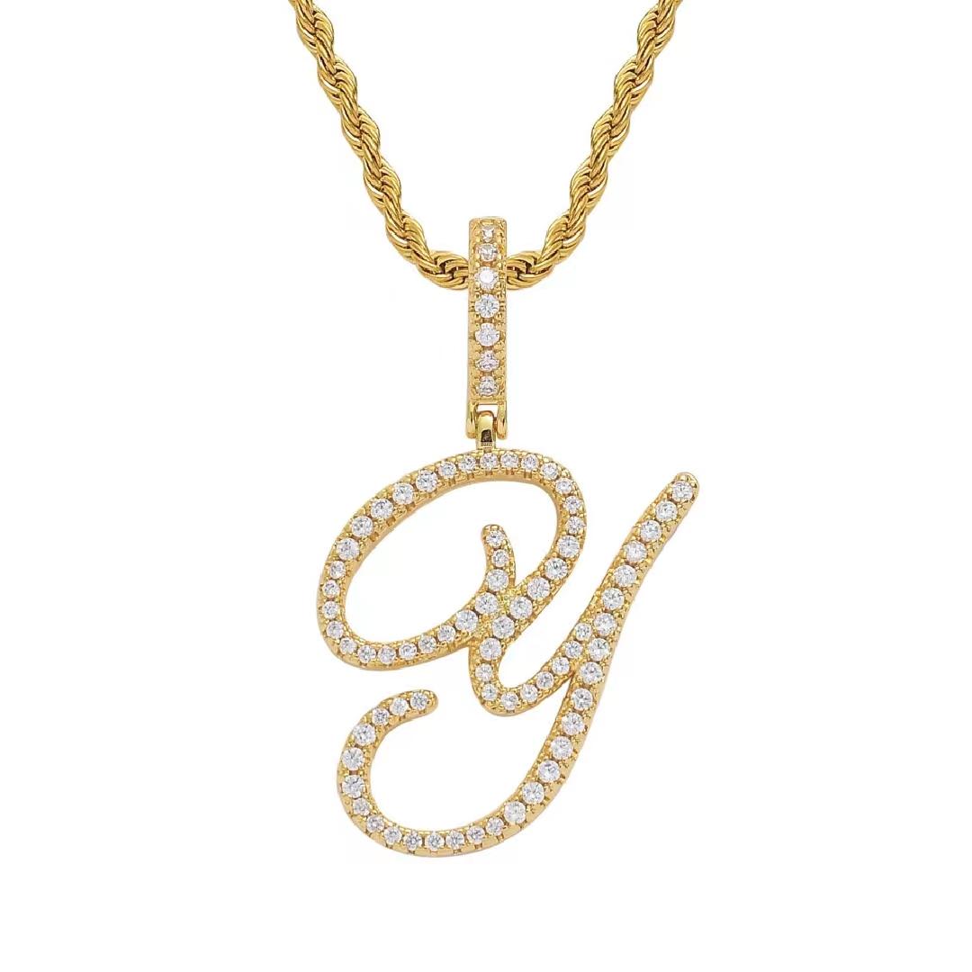 Initial Couple Necklaces Floral Design 26-Letter pendant chain Necklace with Zircon - Ideal Gift for Women and men