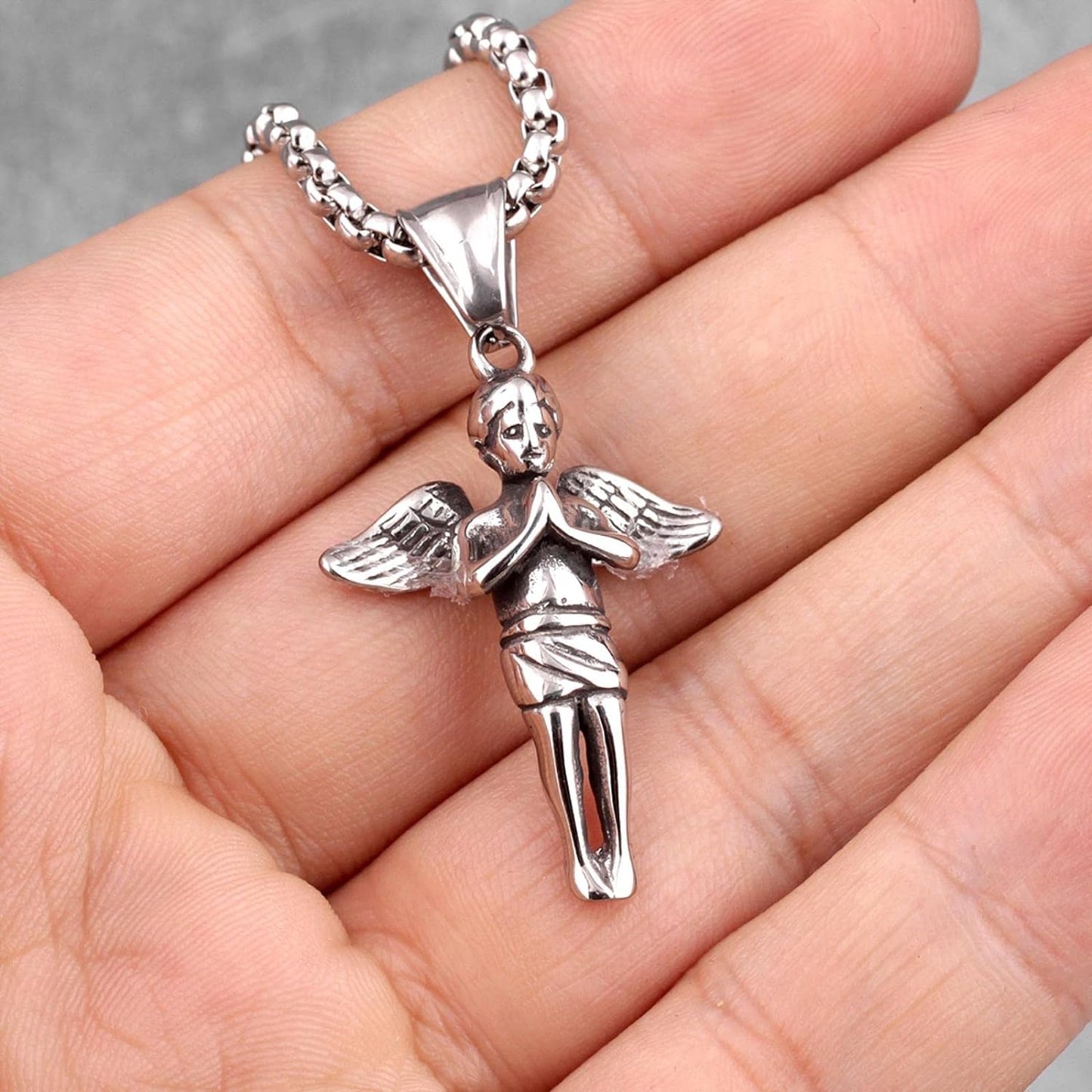HN024:Hip-Hop Style Necklace,Angel Cupid Prayer Titanium Steel Men Necklaces Pendants for Women and Men