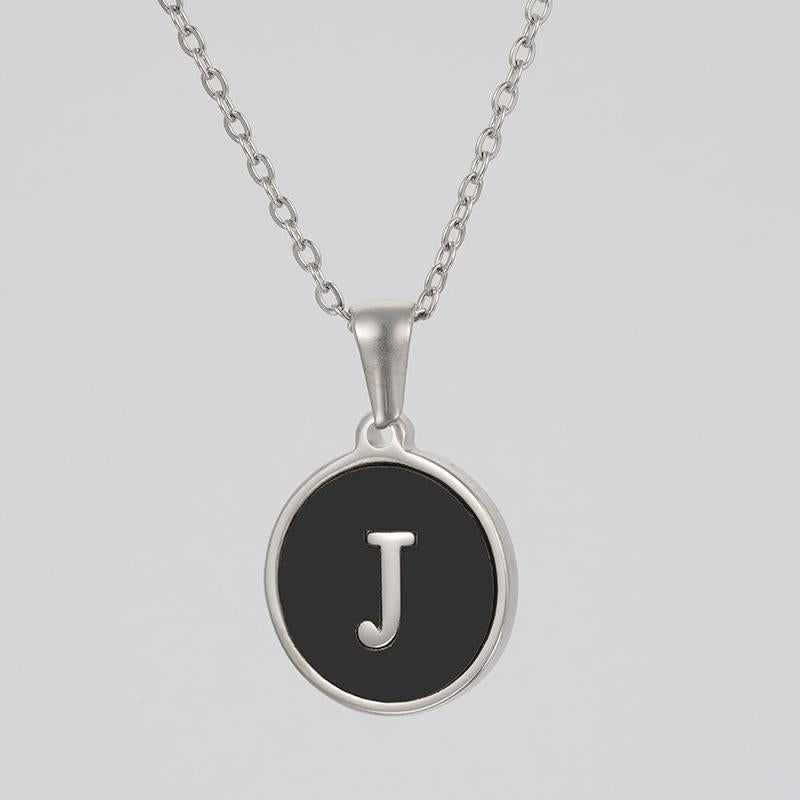 LN010:Stainless Steel Initial Necklace,Letter Detail Round Pendant Necklace For Women and Men