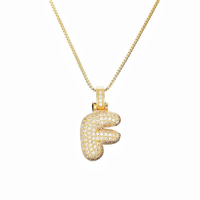 Personalized Initial Necklace 3D Bubble style ,A-Z 26 letter Pendant with Zircon,Unique Puff Font & Balloon Letter,Dainty Gift For Men and Women