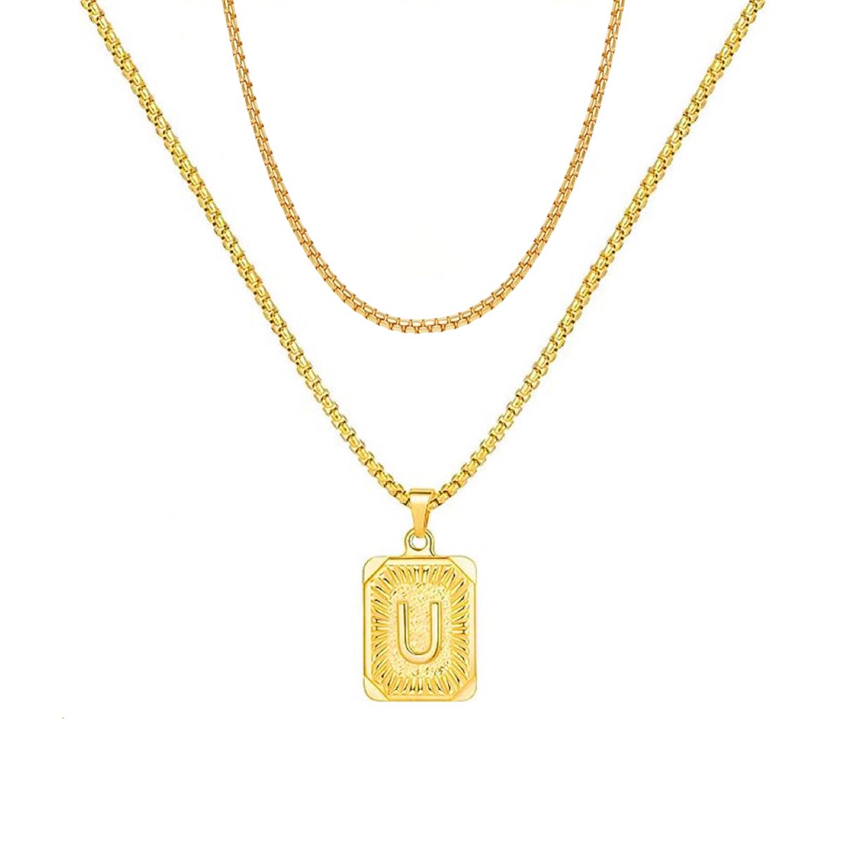 set/ intial chain necklace for men women,double layer couple jewelry, stainless steel letter necklaces, gift for couple, BFF necklace, color not fade