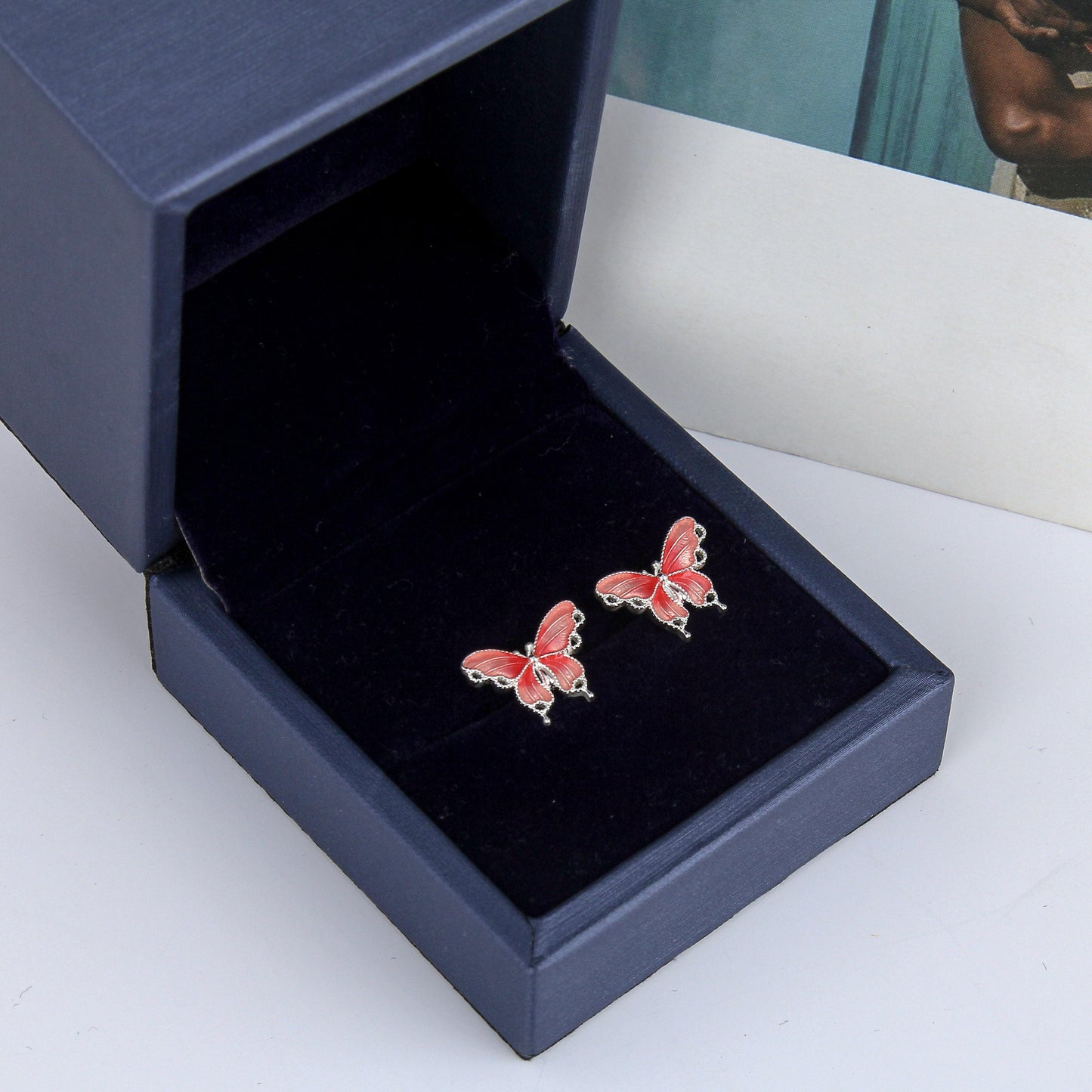 S925 Sterling Silver set for women-Coral Butterfly Pendant,Simple and Timeless, Dainty Gifts for Mom ,Daughter, Girlfriend.