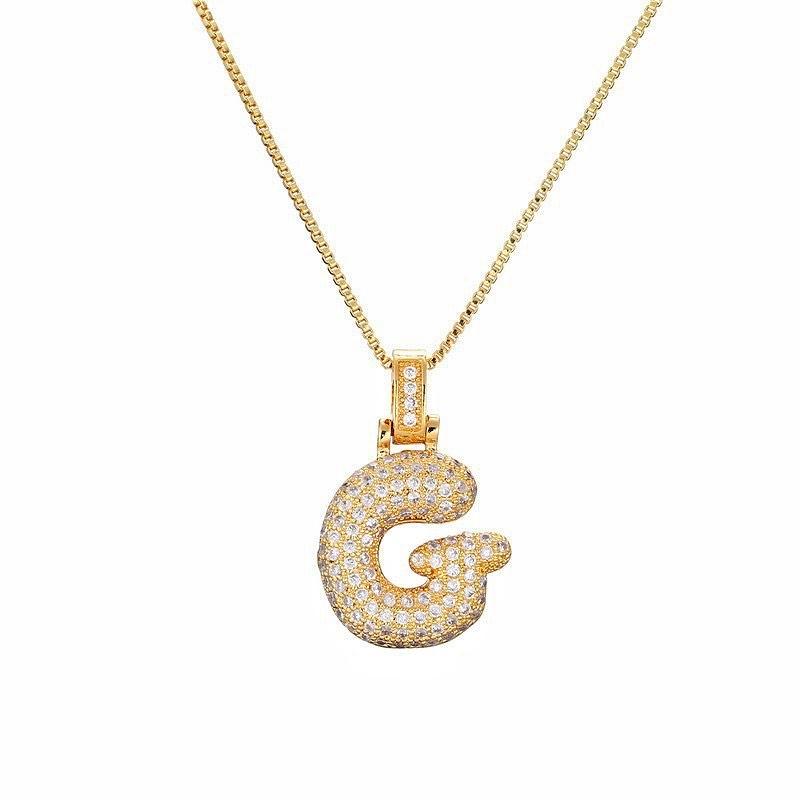 Personalized Initial Necklace 3D Bubble style ,A-Z 26 letter Pendant with Zircon,Unique Puff Font & Balloon Letter,Dainty Gift For Men and Women