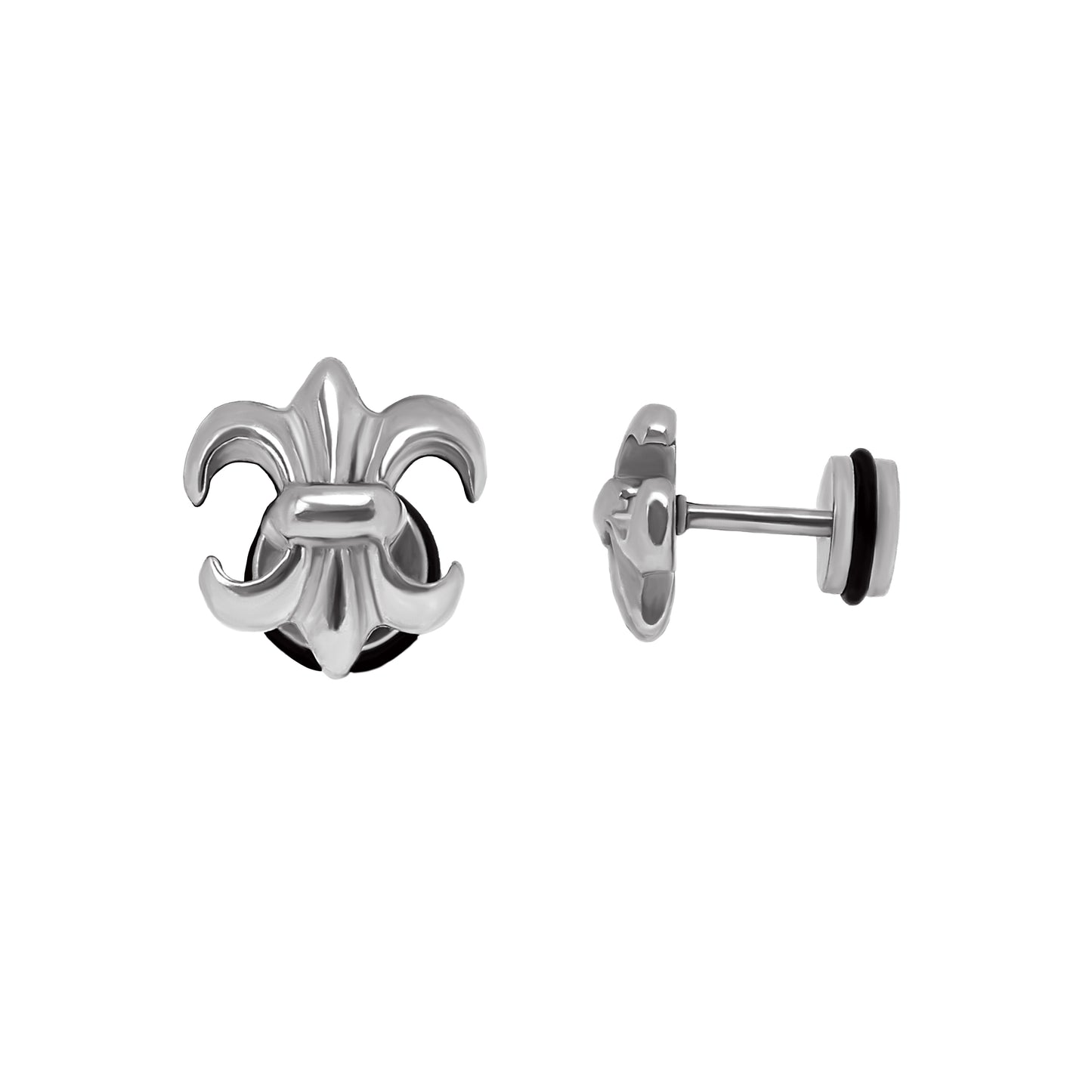 1 Count of Punk Fleur-de-Lis Gothic Stud Earrings: Vintage Style with Flat Back – Titanium Stud, Hypoallergenic Steel Helix Cartilage Earring for Men and Women, Ideal for Halloween Party Cosplay