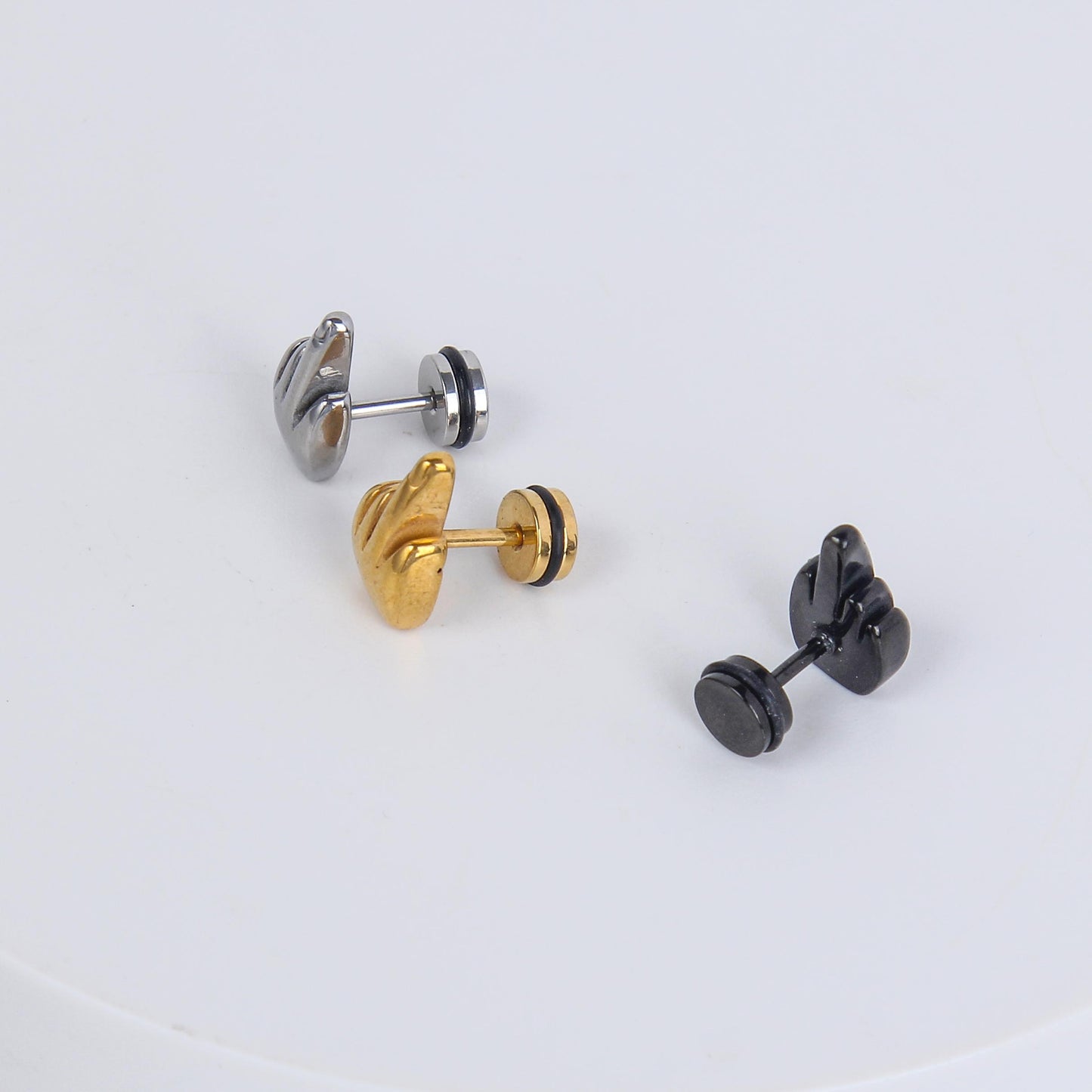 1 count/ Punk Gothic Hand Gesture with Raised Middle Finger Stud Earring, Vintage Cool Stud Earring with Round Back,Barbell Studs –Titanium Stud, Earlobe Earring, Helix Cartilage Earring for Men and Women