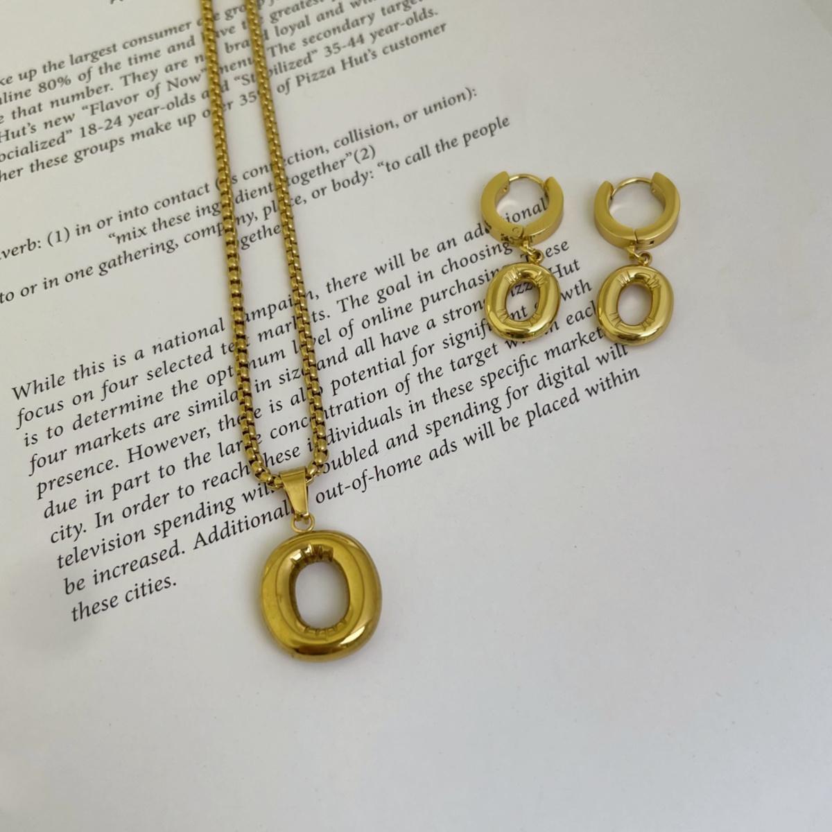 Initial Set/ Bubble Letter Necklace and Earrings, A-Z Balloon Initial Necklaces for Women Girls, stainless steel, Dainty Alphabet Pendant, Bold Puffy Name Necklace and Earrings