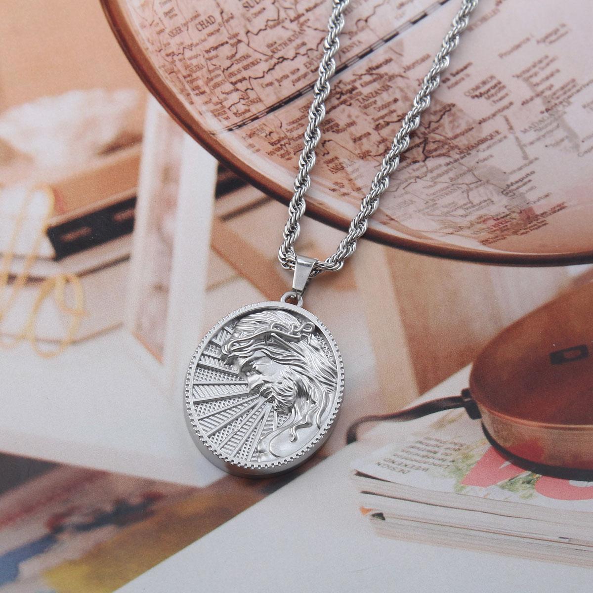 Jesus Christ Crown of Thorns,Sacred Radiance: Jesus with Crown of Thorns Pendant Necklace