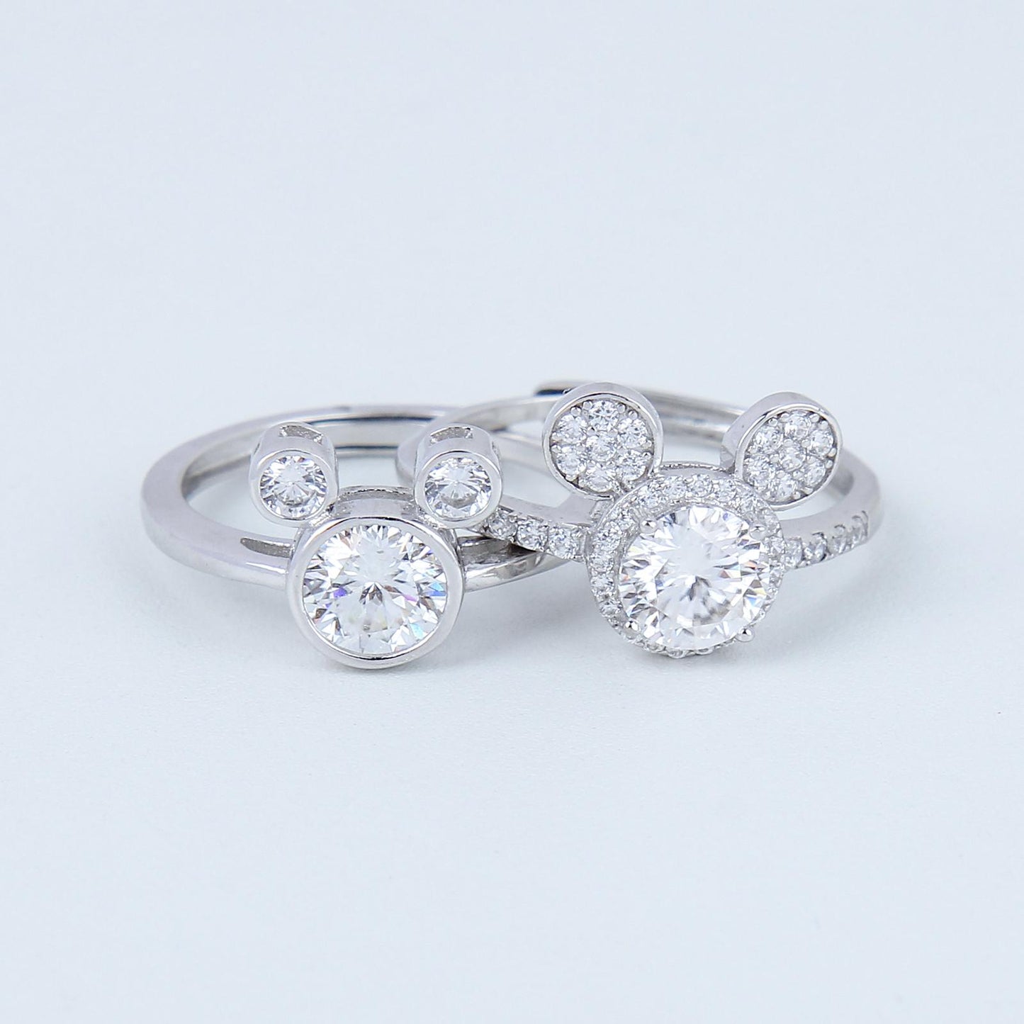 S925 Sterling Silver set for Women- 1-Carat Round Synthetic Moissanite, Adorable Bear Design, Promise Ring, Perfect for Anniversary Gift