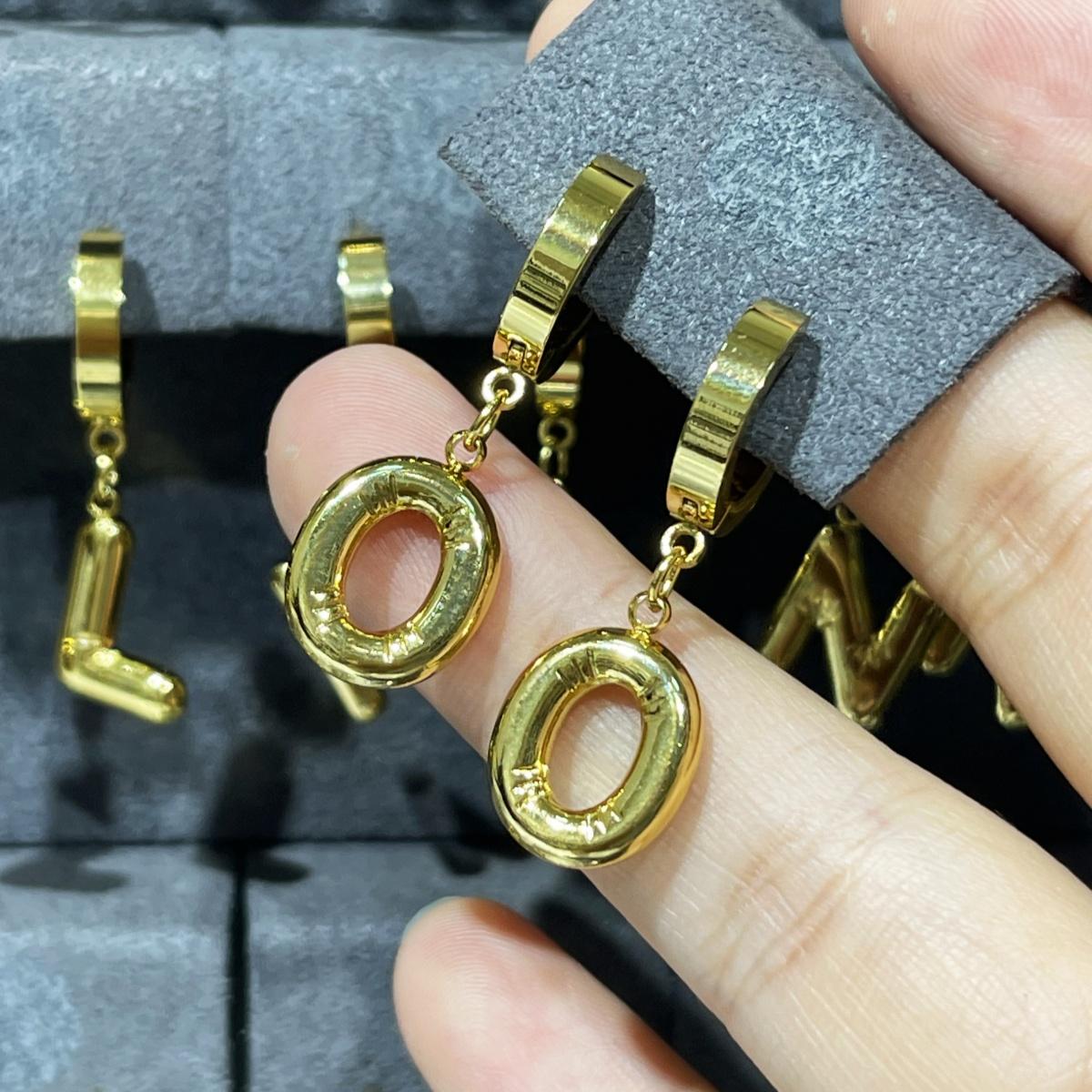 A-Z Bubble Letter Earlobe Earrings, Balloon Initial Hoop Earrings for Women,Stainless Steel, Elegant Puffy Alphabet Jewelry Gift for Women