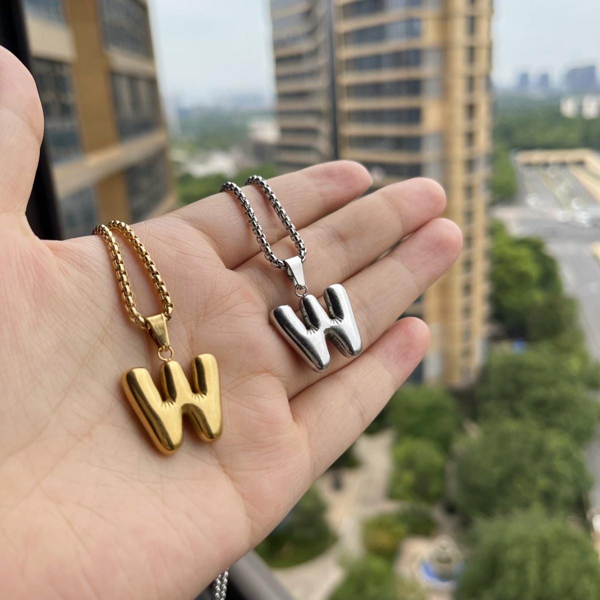 LN011:Balloon Alphabet Necklace, Unique Bubble Initial Pendant with Box Chain - 26 Letters, Waterproof, Tarnish-Resistant, Stylish and Elegant Jewelry for Women and Girls