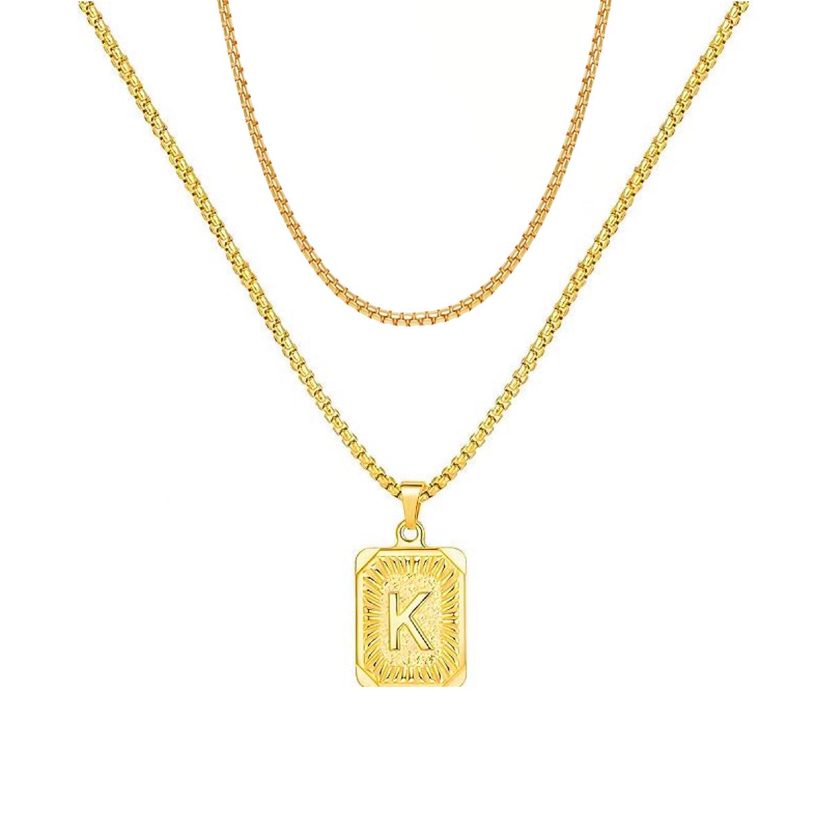 set/ intial chain necklace for men women,double layer couple jewelry, stainless steel letter necklaces, gift for couple, BFF necklace, color not fade