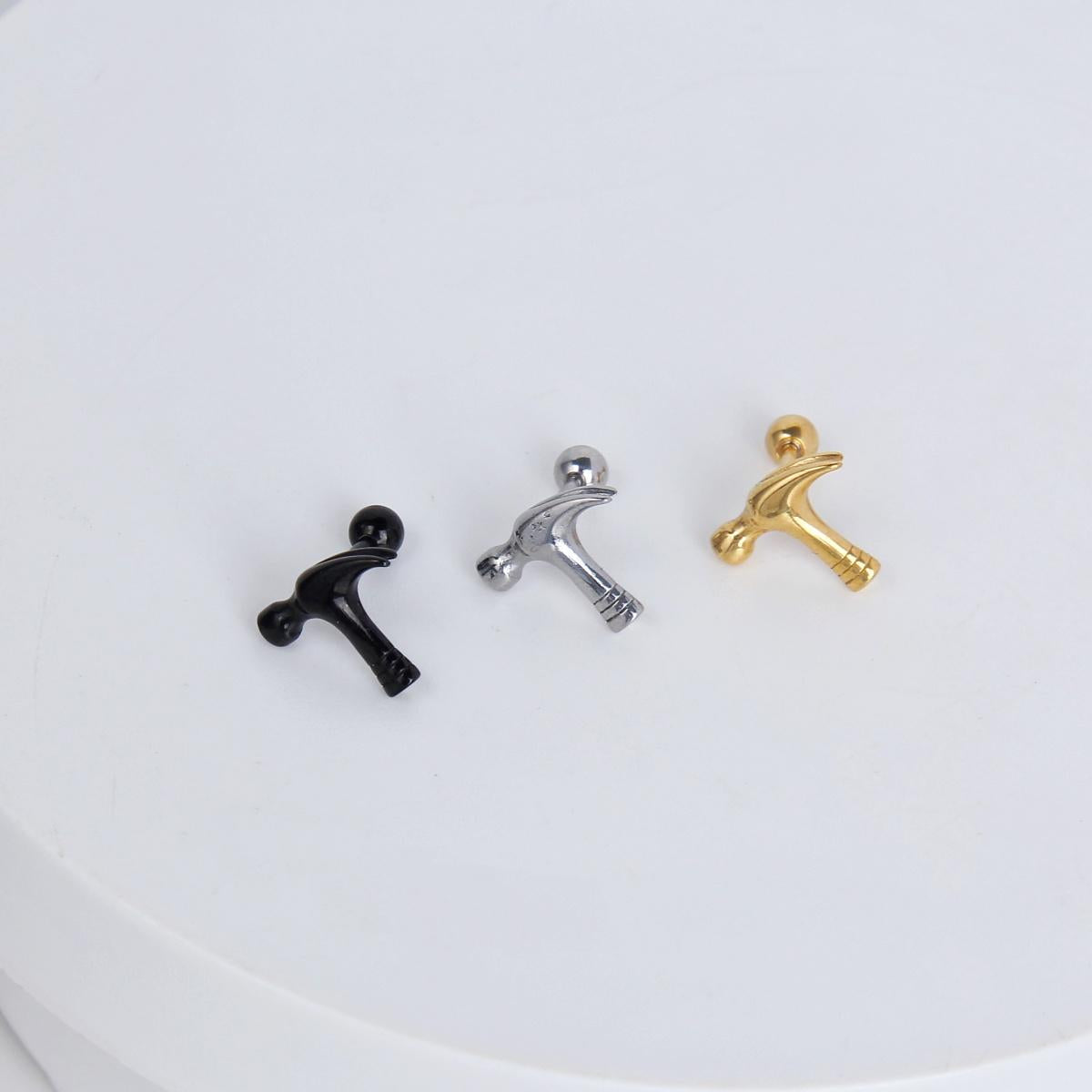 1 count/ Punk Gothic Hammer Stud Earring, Vintage Stud Earring with Flat Back, –Titanium stud, Earlobe earring, Helix Cartilage Earring for Men and Women