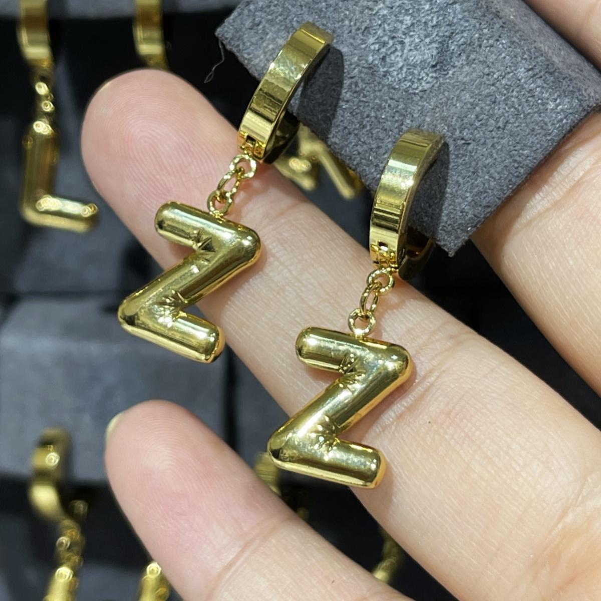 A-Z Bubble Letter Earlobe Earrings, Balloon Initial Hoop Earrings for Women,Stainless Steel, Elegant Puffy Alphabet Jewelry Gift for Women
