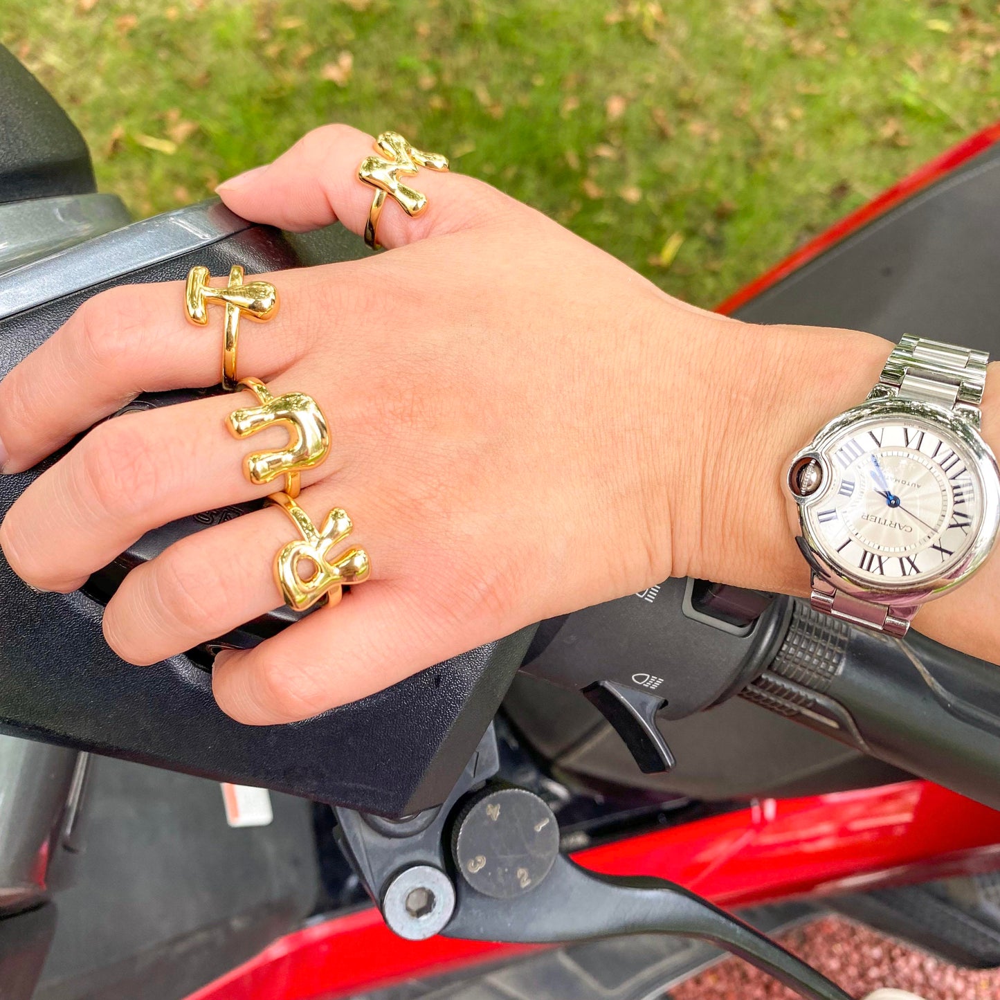 Bubble Initial Rings - Unique balloon Letter Rings, Brass, Adjustable Open A-Z Alphabet, Stylish Fashion Gift Jewelry for Women