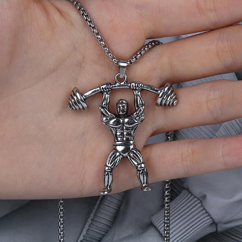 HN055:Hip-Hop Style Necklace,Men Barbell Weighlifting Gym Designed Necklace for Women and Men
