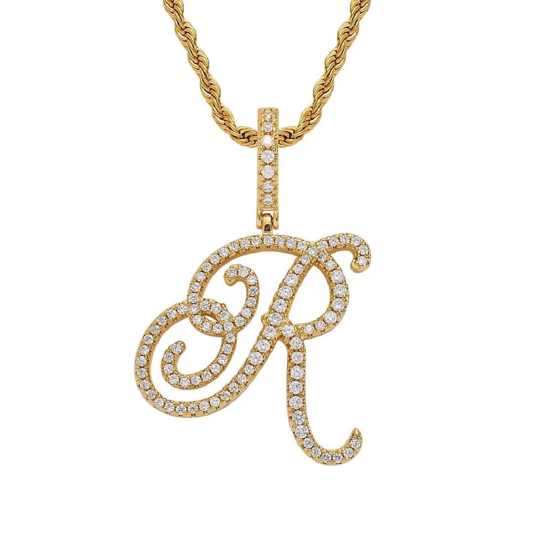 Initial Couple Necklaces Floral Design 26-Letter pendant chain Necklace with Zircon - Ideal Gift for Women and men
