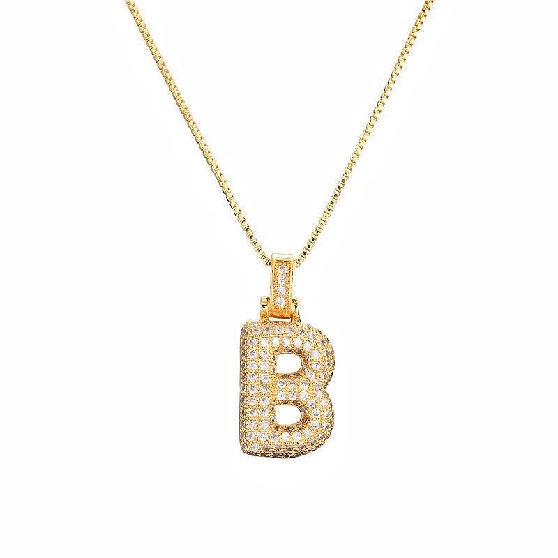Personalized Initial Necklace 3D Bubble style ,A-Z 26 letter Pendant with Zircon,Unique Puff Font & Balloon Letter,Dainty Gift For Men and Women