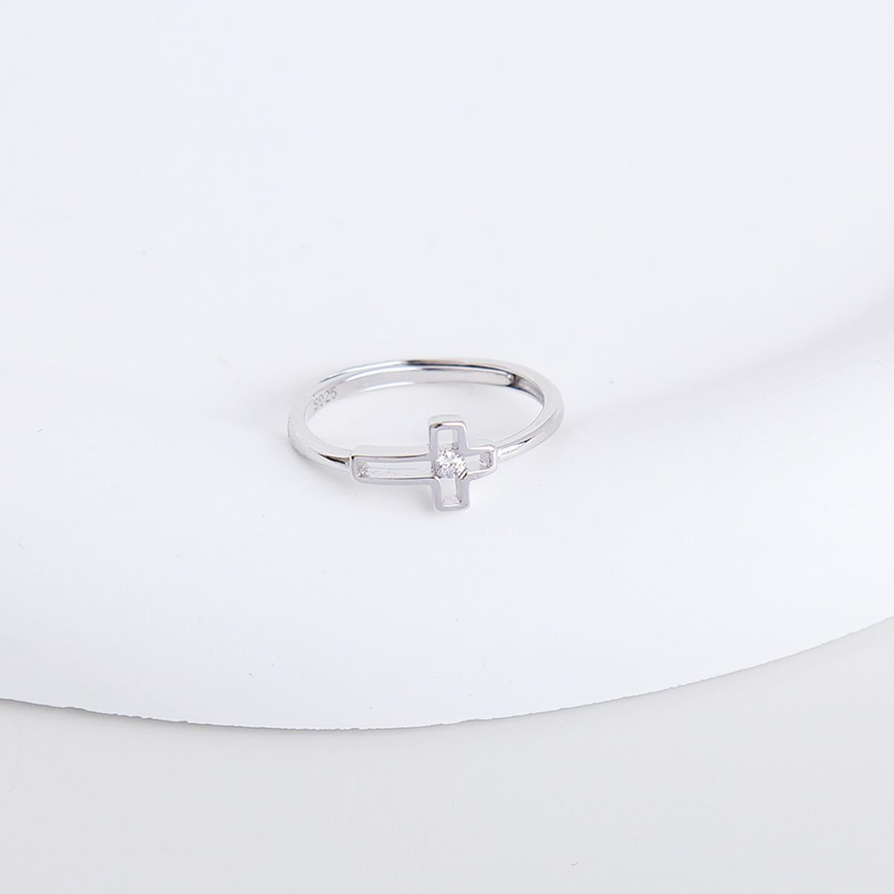 S925 Hollow Cross Charm Ring - Sterling Silver, Classic Cross Design with Center Zirconia Stone, Unique Religious Jewelry, Perfect Gift for Men and Women